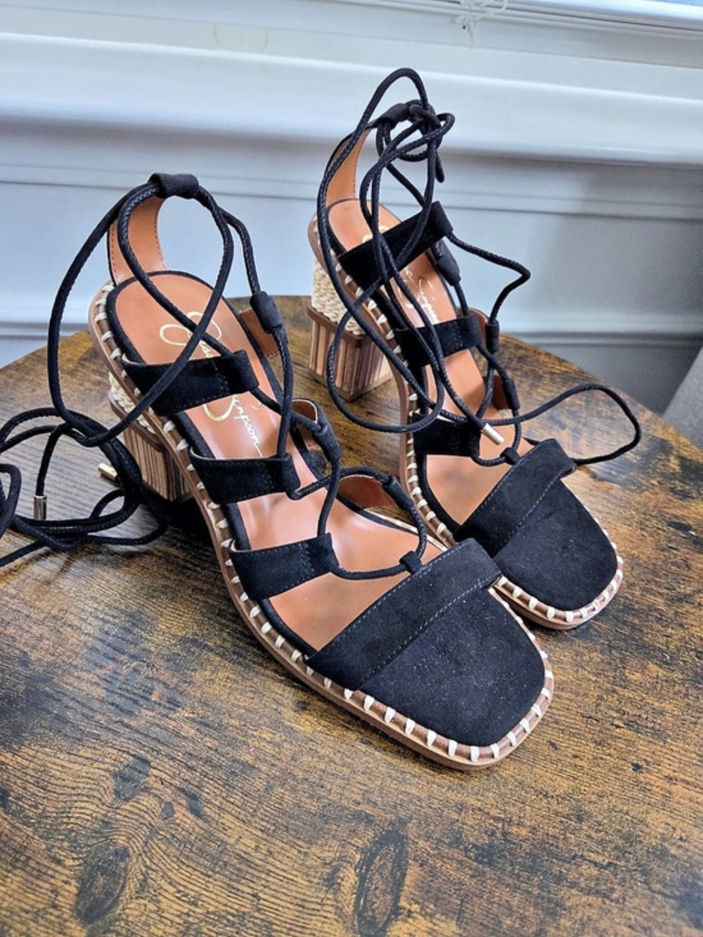 Jessica Simpson Black & Brown Lace-Up Platform Sandals